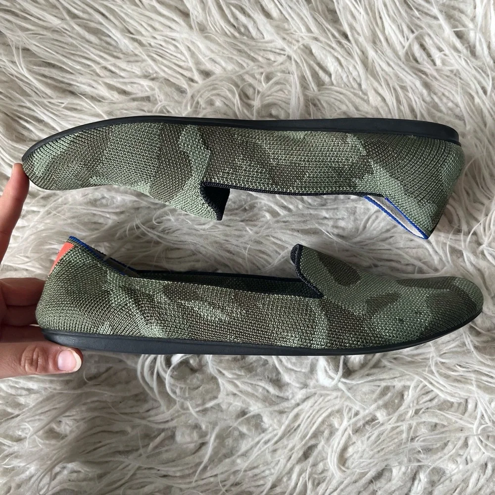 Rothy’s The Loafer Olive Camo Green Round Toe Knit Recycled Flat Shoe Size 10.5